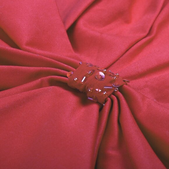 Badgley Mischka Red Strapless Dress by Mark & James Waist Bow Sequins Cotton NEW - Picture 10 of 13